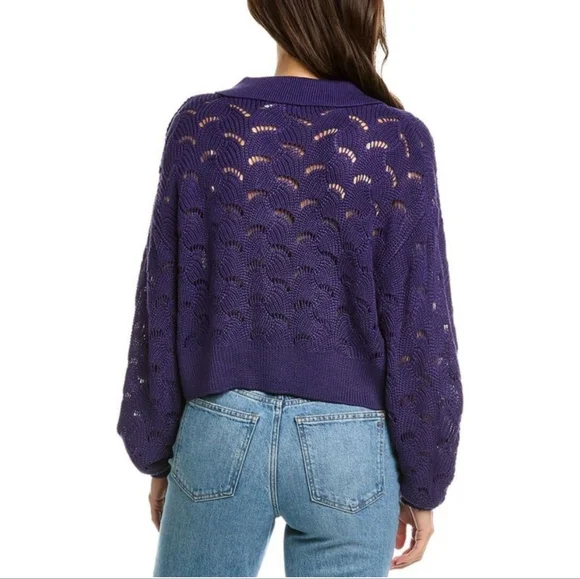 525 America Petal stitch pullover pointelle crochet knit top openwork - Picture 3 of 8